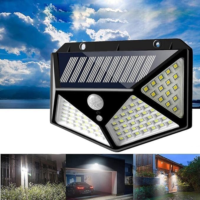 Oferta 2+2 CADOU: Lampi Solare 100 LED, Ultra Luminoase, Panou Solar Integrat, Rezistente La Apa, Senzor de Miscare si de Lumina