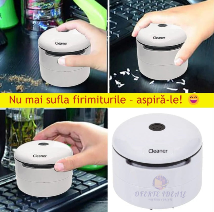 Mini Aspirator De Birou, Cleaner, Functionare Pe Baterii, Usor De Curatat, Rapid, Putere Mare, Silentios, Alb